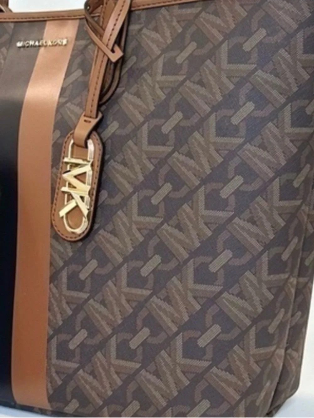 NWT MICHAEL Michael Kors Eliza Large East West Open Snap Tote in Brown Acorn - Picture 6 of 10